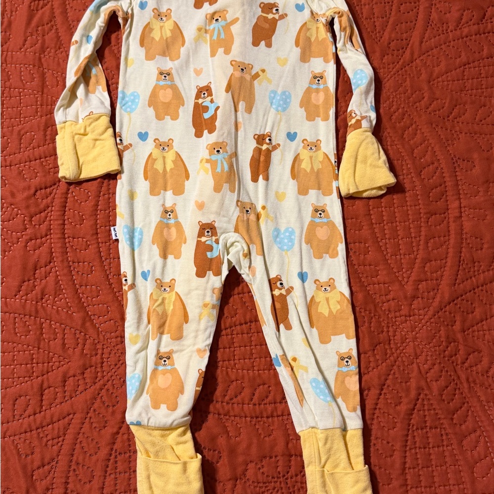 Little Sleepies Bear Print Kids Footie - Cream and Yellow